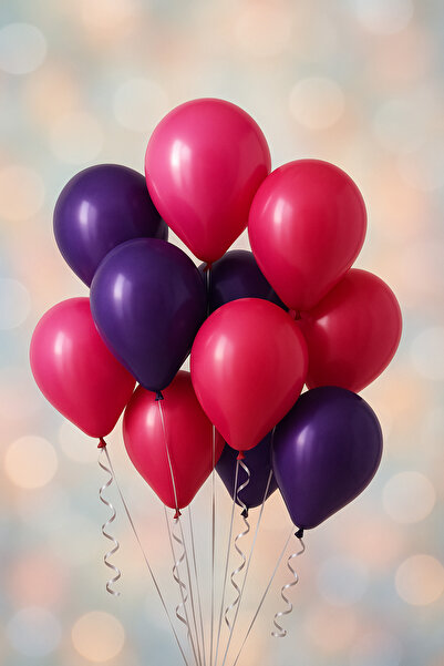 Atölye Doruk مجموعة بالونات كورومي لعيد الميلاد باللون الوردي والأرجواني، زينة طاولة الحفلات. زينة حائط عيد ميلاد - 10 قطع