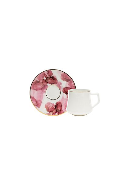 EVALIZA Pink Flower Double Coffee Cup Set for 6 People 130 ml