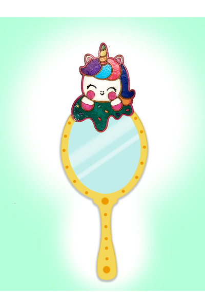 Mia Creative Art Unicorn Çocuk Boyama Ahşap El Aynası - Kırılmaz Ayna - Kendi...