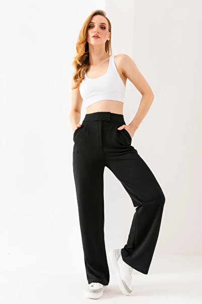 Rora Siyah Kadın Yüksek Bel Cırtlı Trend Palazzo Pantolon