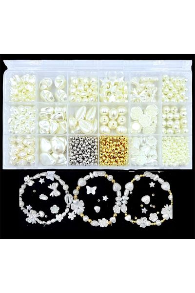 yiğit aksesuar 16 Models Shaped Pearl Beads and Spacer Necklace Bracelet Jewelry Making Hobby Set