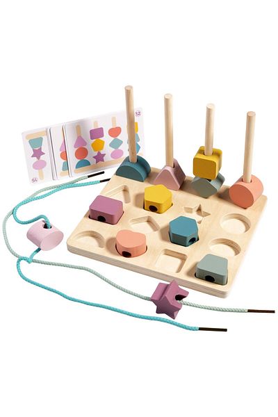 Noname Set Montessori din Lemn pentru Potrivirea Formelor și Activități cu Șiret