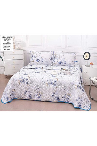 FIONNA.RO Double-Sided Quilted Cotton Blanket - Navy Blue Stripes