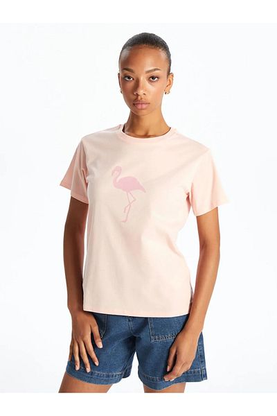 LC Waikiki Lcw Vision Pink Crew Neck Printed Women's T-Shirt