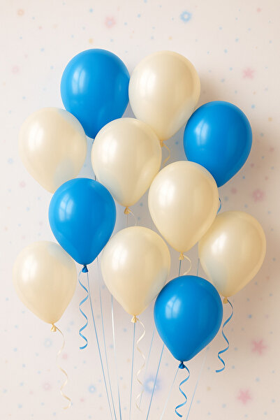 Atölye Doruk مجموعة بالونات عيد ميلاد إلسا باللونين الأزرق والأبيض، زينة طاولة الحفلات. زينة حائط لعيد ميلاد الطفل الصبي - 10 قطع
