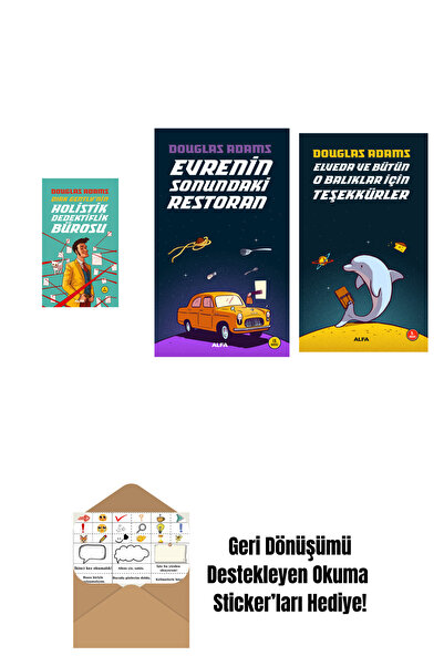 Alfa Yayınları Douglas Adams 3 Kitap Set + Okuma Sticker'ları