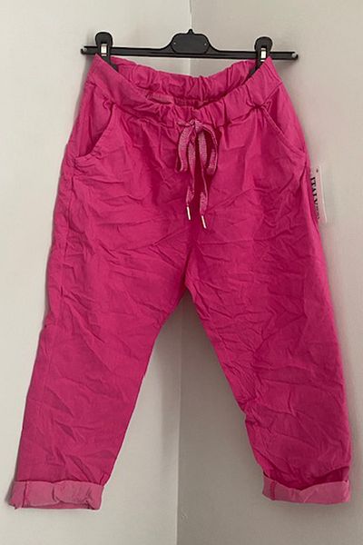 AYASOFYA OTANTIK Women's Italian Fuchsia Lycra Bermuda Shorts with Elastic Waist and Side Pockets