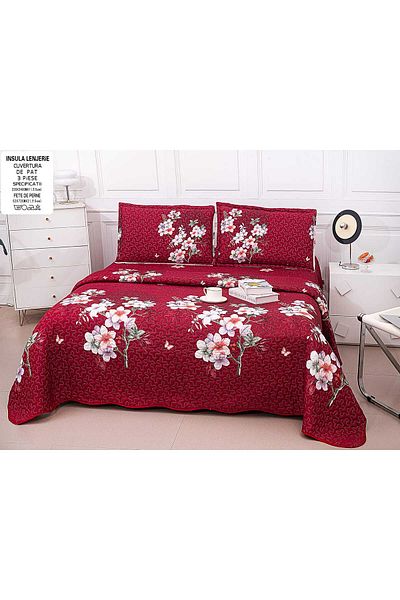 FIONNA.RO Double-Sided Quilted Cotton Blanket - Brick Roses