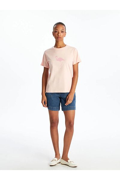 LC Waikiki Lcw Vision Pink Crew Neck Printed Women's T-Shirt