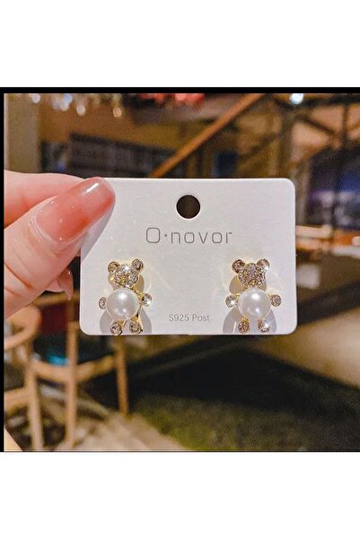 MODAELMAS1 أقراط الدب مع تفاصيل اللؤلؤ لتعزيز أناقتك