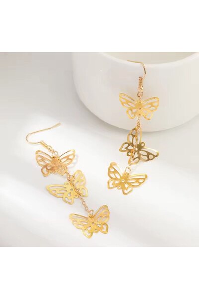 MODAELMAS1 أقراط نسائية أنيقة على شكل فراشة ذهبية اللون - تكمل أناقتك