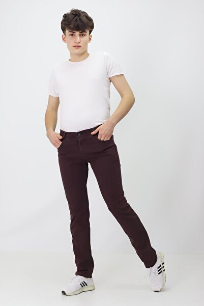 RAPİDO LİFE Erkek Çocuk Genç Bordo Renk Kot Pantolon Düğmeli Likralı Slim Fit Kesim
