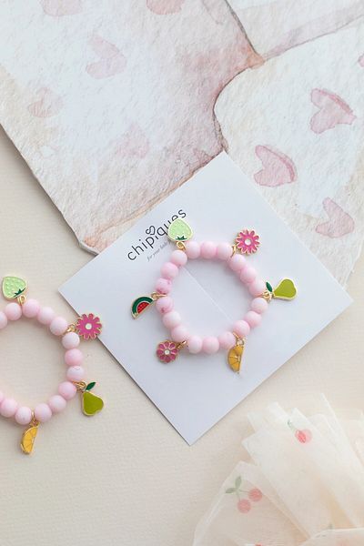 chipiques Sugar Pink Fruit Charm Bead Children's Bracelet