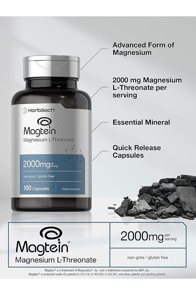 Horbaach Magtein Magnesium(Magnesium) L-Threonate Treonat 2000Mg 100 Caps Men Women Gluten Free