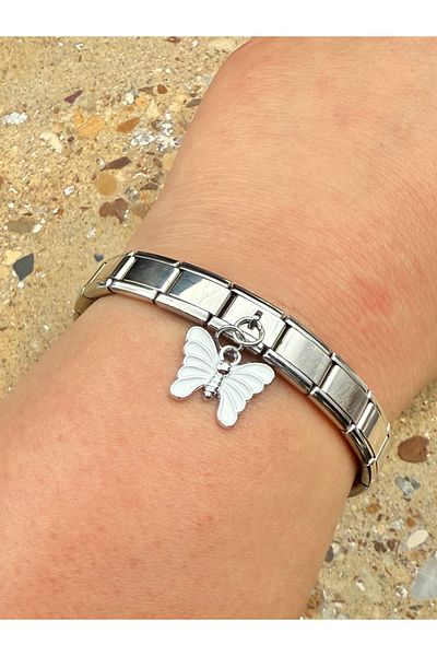 Snartun White Butterfly Steel Charm and Italian Steel Bracelet I Special Boxed