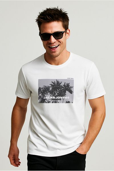Jack & Jones J&J T-Shirt Men's Chest Logo Printed T-Shirt White