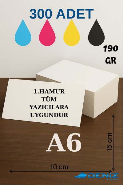 Deniz Karton 300 Adet | A6 Boy 1. Hamur Baskı Kağıdı - 190 Gram - Davetiye Ka...