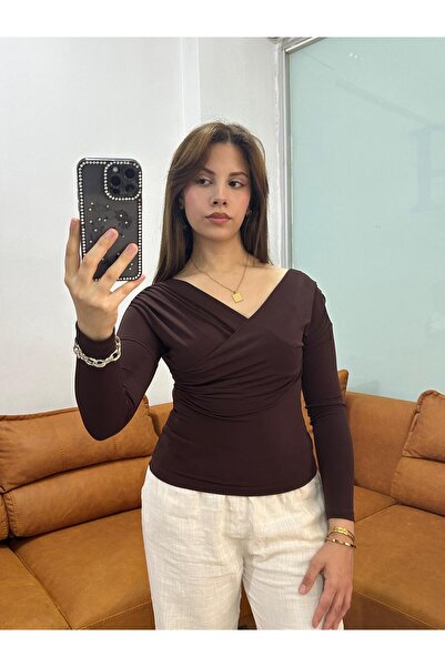 LONELY WOLF Bluză de damă din țesătură Sandy cu mâneci lungi încrucișate în f...