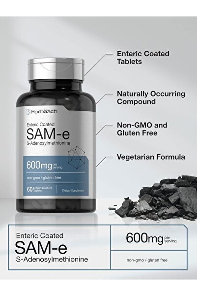 Horbaach SAM-e 600mg | 60 Tablets | S-Adenosyl Methionine | Vegetarian, Non-GMO, Gluten Free