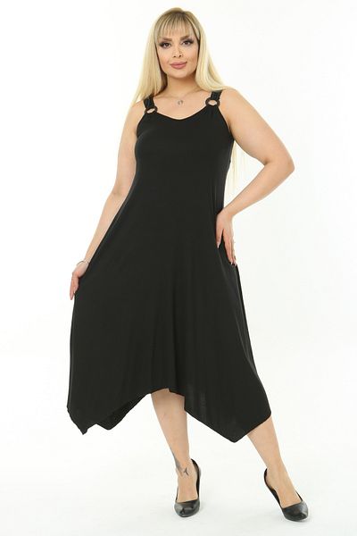 MELSAY Women's Strap V-Neck Black Buckle Dress