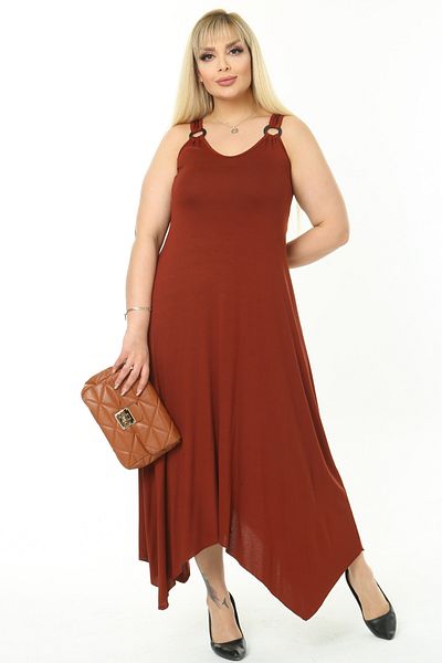 MELSAY Women's Strap V-Neck Cinnamon Buckle Dress