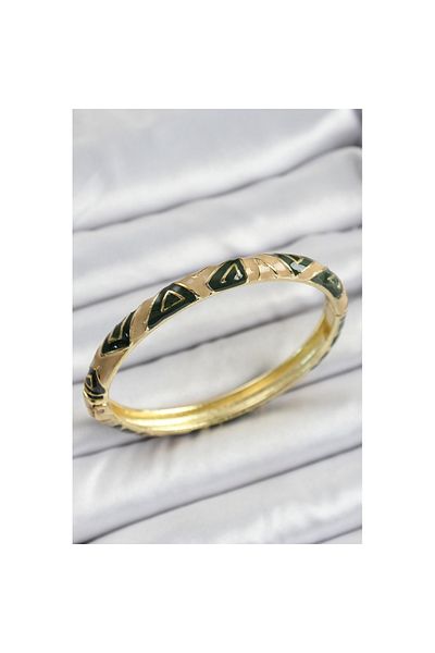 Skygo Mineli Brass Brown Black Geometric Patterned Women's Handcuffs - Tj-Bb7160