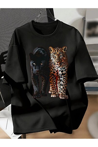 l'eivor Leopar Baskılı Pamuk T-shirt