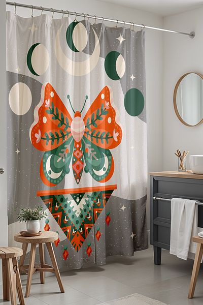 EVPANYA Κουρτίνα μπάνιου, Κουρτίνα μπάνιου Bohemian Moon and Butterfly, Κουρτίνα μπανιέρας 175x200cm