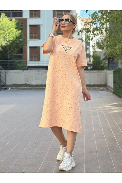 Kokoşum Butik 1037 Rochie imprimată cu pietre Somon