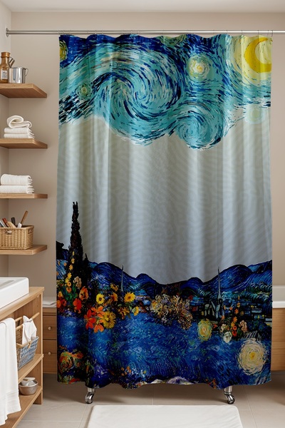 EVPANYA Banyo Perdesi, Sanatsal Tablo Desenli Duş Perdesi, Küvet Perdesi 175x200cm