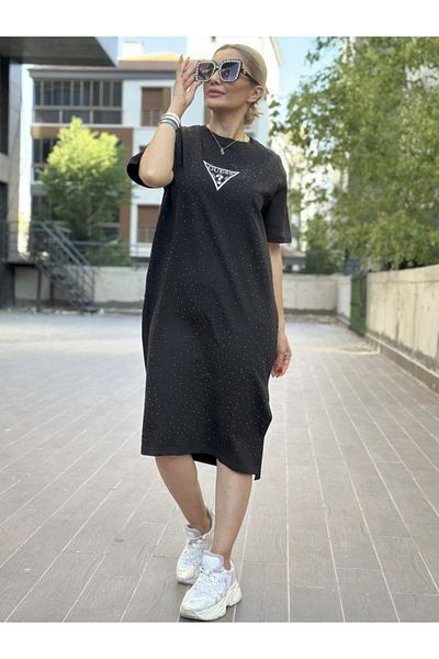 Kokoşum Butik 1037 Rochie Imprimată Stoned Neagră