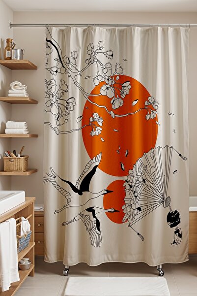 EVPANYA Perdeaua de baie, perdea de duș cu model japonez, perdea de cadă 175x...