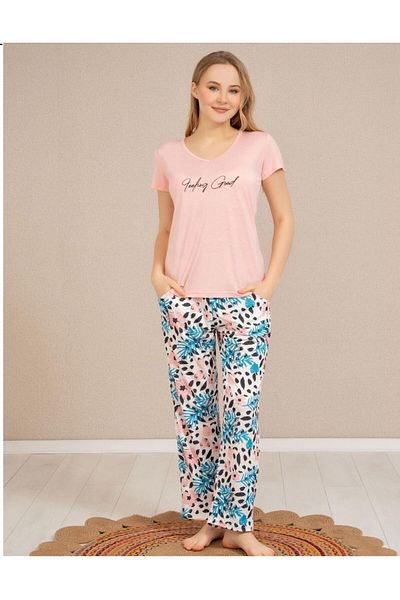 Baha Perfect Club Women's Crew Neck Short Sleeve Pajamas Set 4371 - 1 Piece