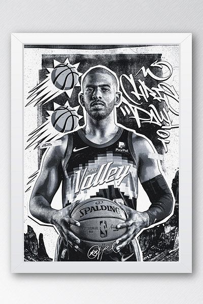 Saturn Chris Paul Framed Painting - Basketball Nba Poster Painting