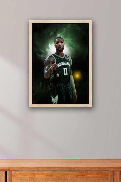Saturn Damian Lillard Framed Painting - Basketball Nba Poster Painting