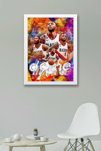 Saturn Damian Lillard Framed Painting - Basketball Nba Poster Painting