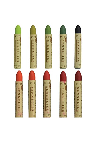 Sennelier Artist Oil Pastel - Set of 10 - Green and Red Tones