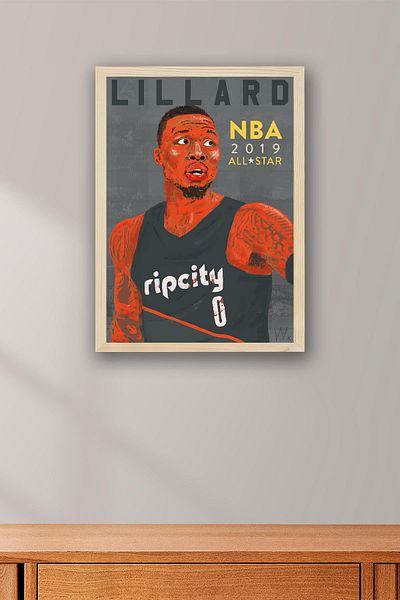 Saturn Damian Lillard Framed Painting - Basketball Nba Poster Painting