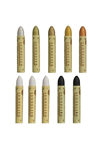 Sennelier مجموعة ألوان الباستيل الزيتية للفنانين - مجموعة من 10 قطع - ألوان سوداء معدنية