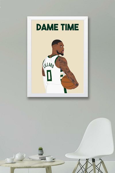 Saturn Damian Lillard Framed Painting - Dame Time Nba Poster Painting
