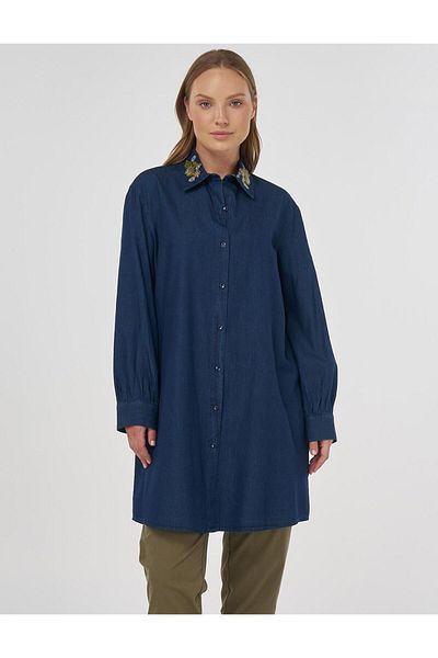 Kayra Κέντημα στο γιακά Βαμβακερό τουνίκ Navy Blue