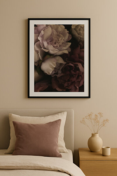 seninürünün Λουλούδι Παιώνιας - Μονόχρωμο Μοντέρνο Πίνακα Ζωγραφικής με Μεταλ...