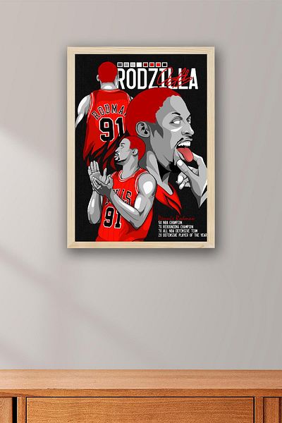 Saturn Dennis Rodman Framed Painting - Rodzilla Nba Poster Painting