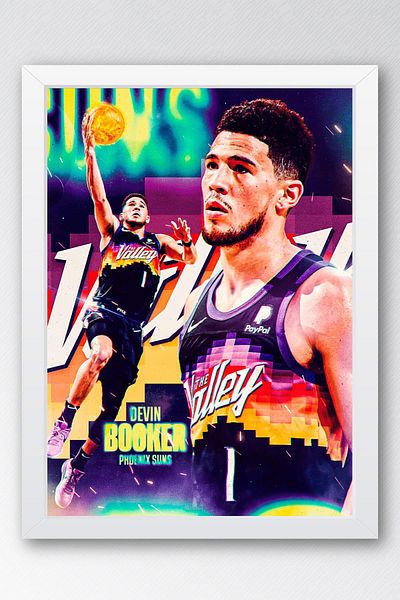Saturn Devin Booker Framed Painting - Basketball Nba Poster Painting