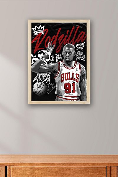 Saturn Dennis Rodman Framed Painting - Rodzilla Nba Poster Painting