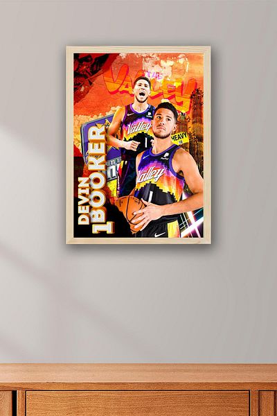 Saturn Devin Booker Framed Painting - Basketball Nba Poster Painting