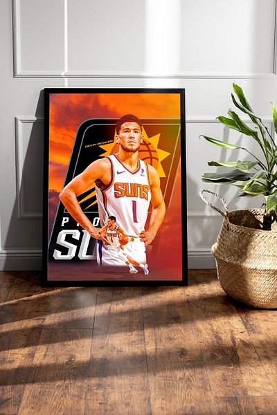 Saturn Devin Booker Framed Painting - Phoenix Suns Nba Poster Painting