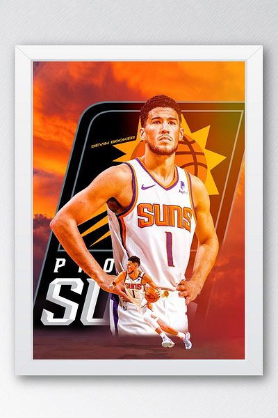 Saturn Devin Booker Framed Painting - Phoenix Suns Nba Poster Painting