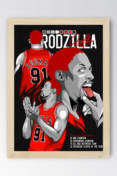 Saturn Dennis Rodman Framed Painting - Rodzilla Nba Poster Painting