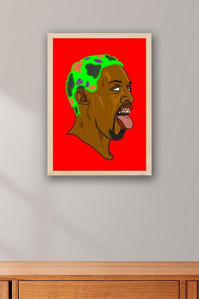 Saturn Dennis Rodman Framed Painting - Basketball Nba Poster Painting